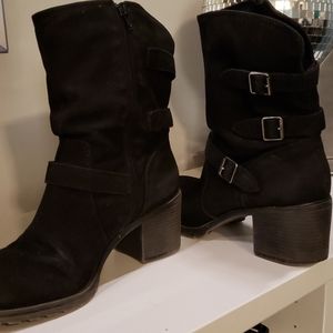 Black suede calf length boots
